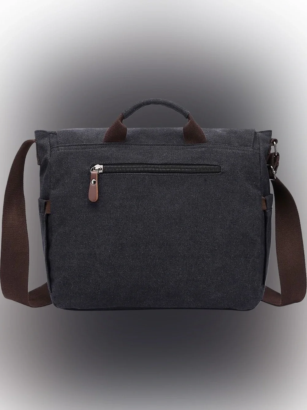 Canvas Messenger Bag for Men in Black with Brown Accents